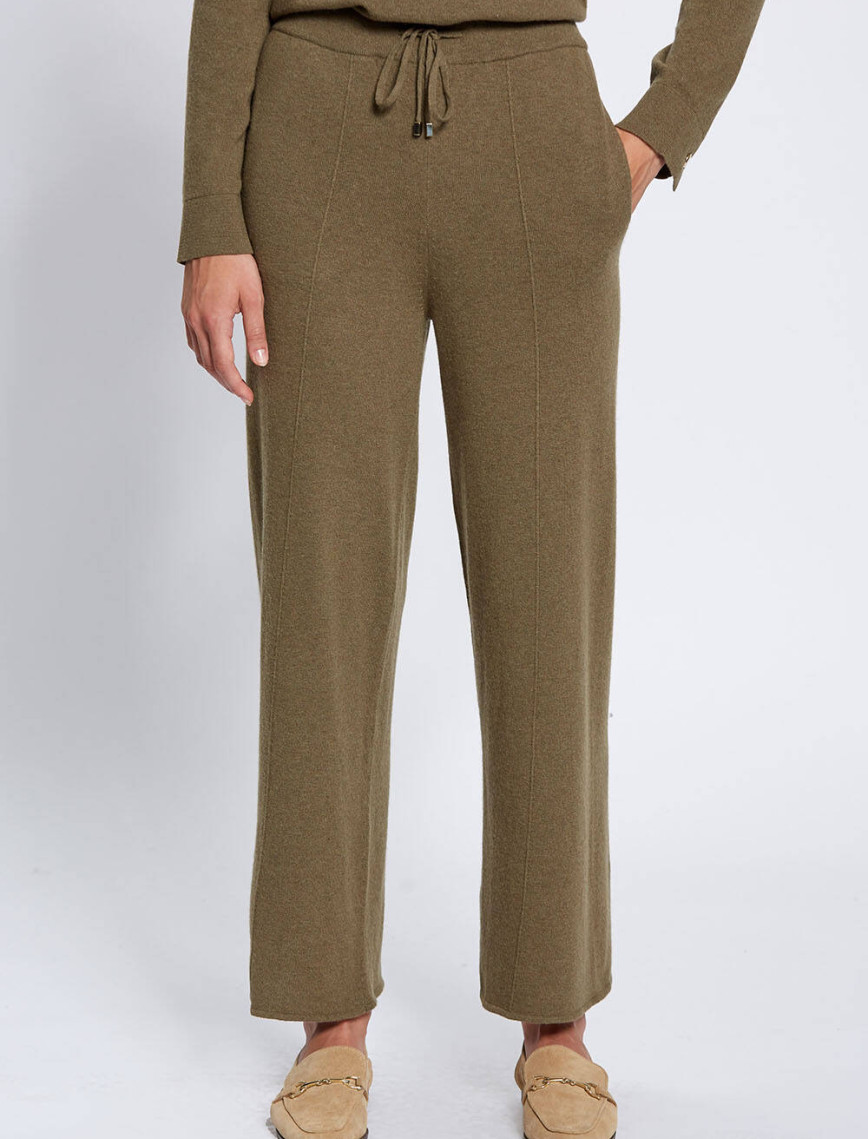 Knitss Kaşmir Karışımlı Bağcıklı Haki Triko Pantolon Knitss Kaşmir Karışımlı Bağcıklı Haki Triko Pantolon