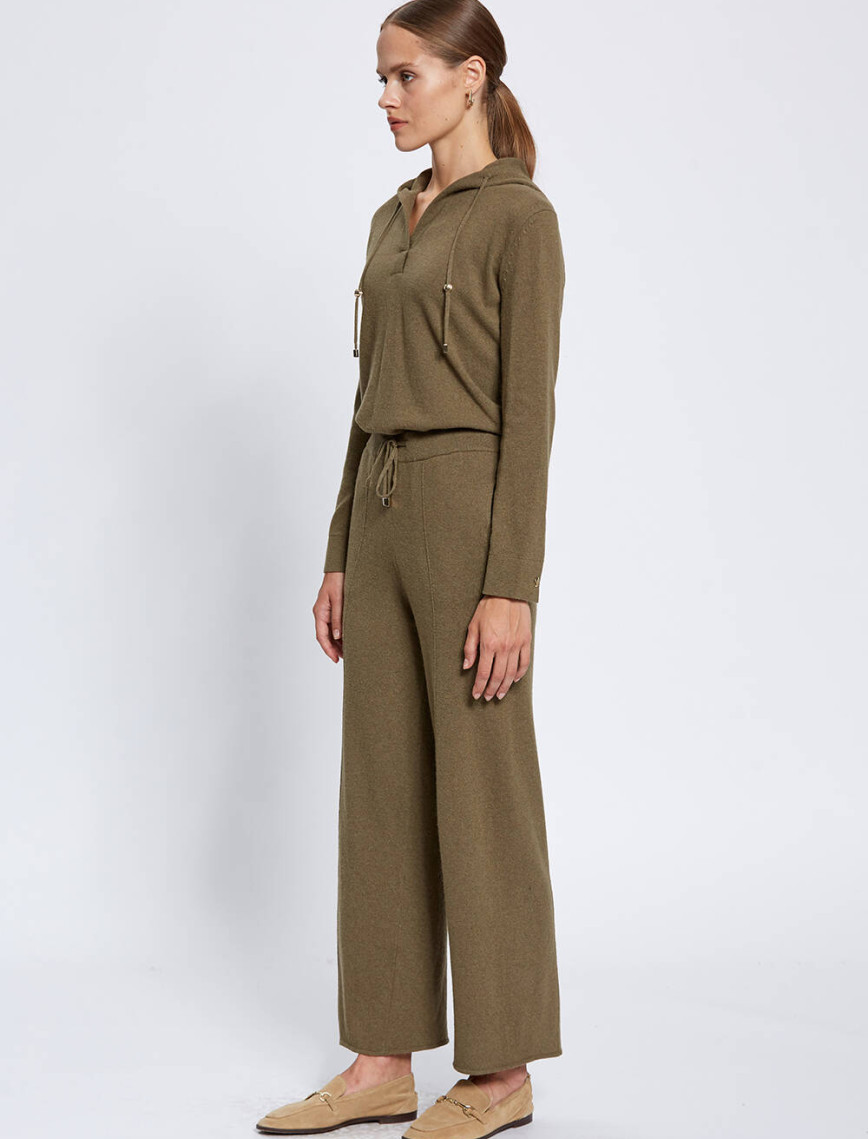 Knitss Kaşmir Karışımlı Bağcıklı Haki Triko Pantolon Knitss Kaşmir Karışımlı Bağcıklı Haki Triko Pantolon