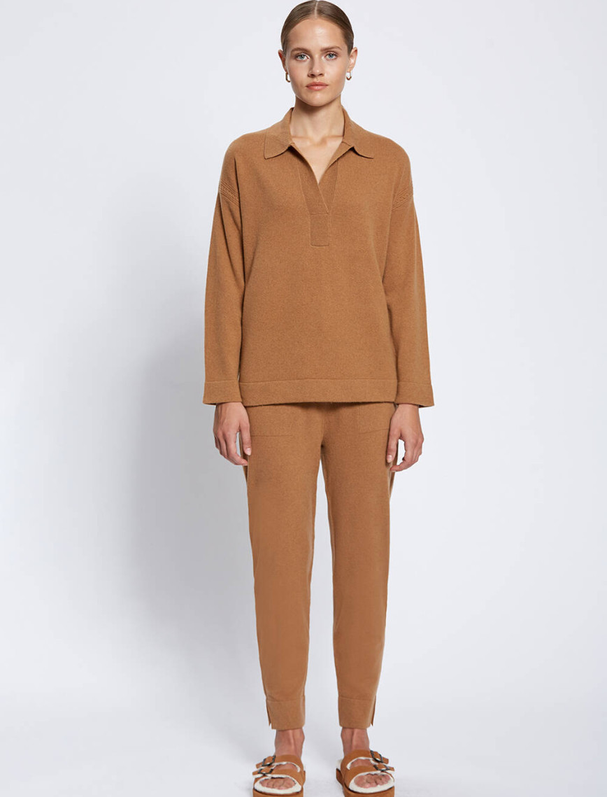 Knitss Saç Örgü Detaylı Polo Yaka Camel Kaşmir Triko Knitss Saç Örgü Detaylı Polo Yaka Camel Kaşmir Triko