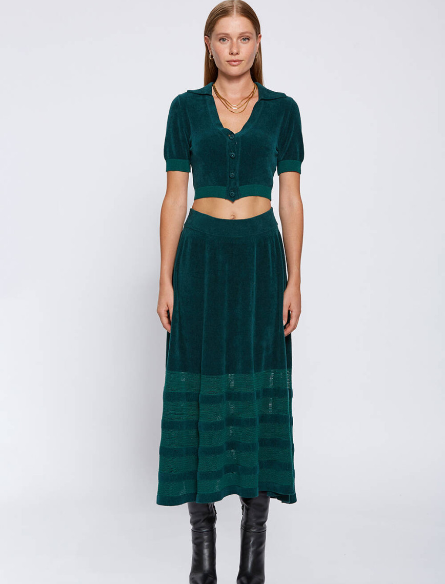 Knitss Taşlı Düğmeli Yeşil Crop Triko Üst Knitss Taşlı Düğmeli Yeşil Crop Triko Üst