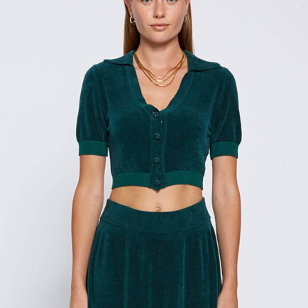 Knitss Taşlı Düğmeli Yeşil Crop Triko Üst Knitss Taşlı Düğmeli Yeşil Crop Triko Üst