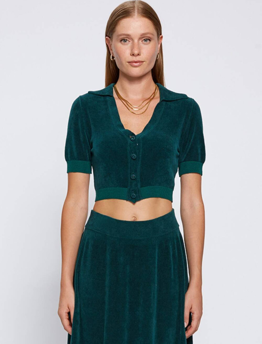 Knitss Taşlı Düğmeli Yeşil Crop Triko Üst Knitss Taşlı Düğmeli Yeşil Crop Triko Üst