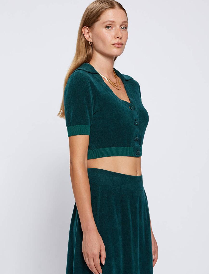 Knitss Taşlı Düğmeli Yeşil Crop Triko Üst Knitss Taşlı Düğmeli Yeşil Crop Triko Üst