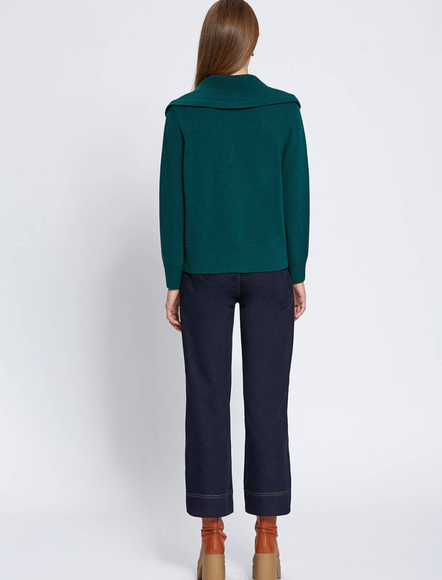 Knitss Kaşmir Karışımlı Geniş Yaka Yeşil Triko Knitss Kaşmir Karışımlı Geniş Yaka Yeşil Triko