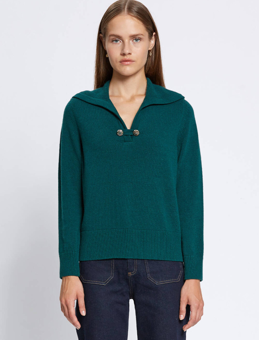 Knitss Kaşmir Karışımlı Geniş Yaka Yeşil Triko Knitss Kaşmir Karışımlı Geniş Yaka Yeşil Triko