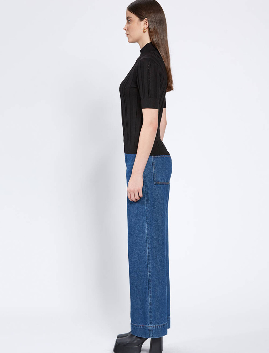 Knitss Kısa Kollu Balıkçı Yaka Merino Yün Siyah Triko Üst Knitss Kısa Kollu Balıkçı Yaka Merino Yün Siyah Triko Üst