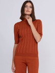 Knitss Kısa Kollu Balıkçı Yaka Merino Yün Turuncu Triko Üst