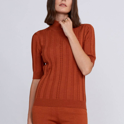 Knitss Kısa Kollu Balıkçı Yaka Merino Yün Turuncu Triko Üst