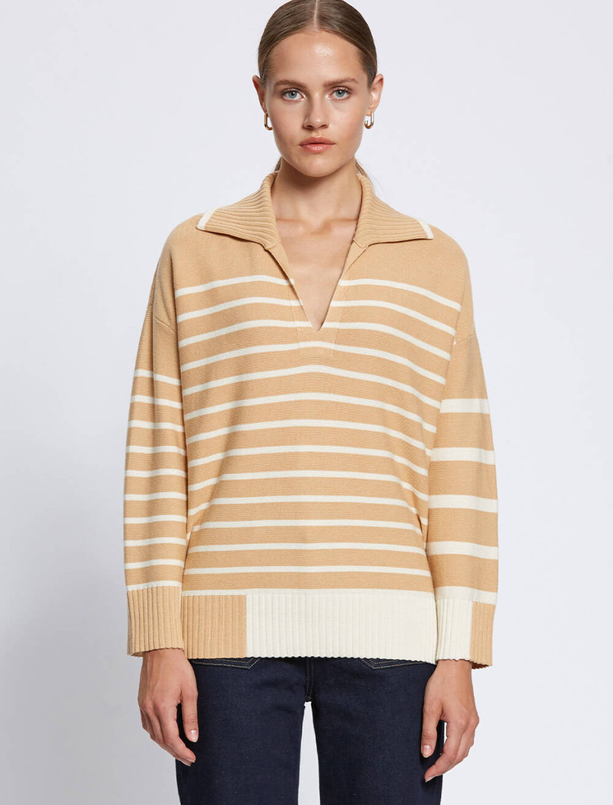 Knitss Organik Pamuk Yün Karışımlı Çizgili Camel Triko Knitss Organik Pamuk Yün Karışımlı Çizgili Camel Triko