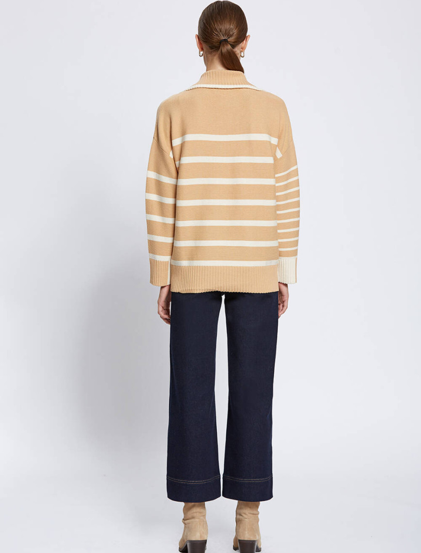 Knitss Organik Pamuk Yün Karışımlı Çizgili Camel Triko Knitss Organik Pamuk Yün Karışımlı Çizgili Camel Triko