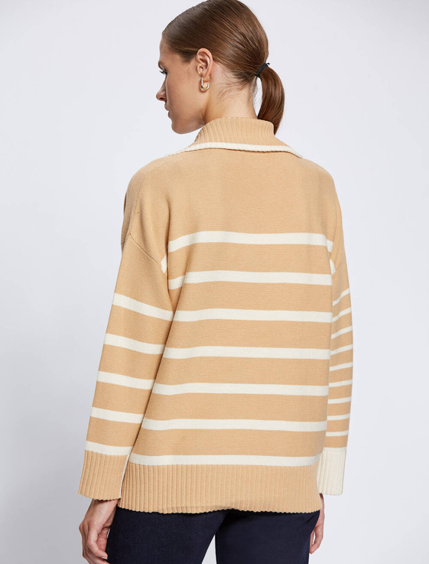 Knitss Organik Pamuk Yün Karışımlı Çizgili Camel Triko Knitss Organik Pamuk Yün Karışımlı Çizgili Camel Triko