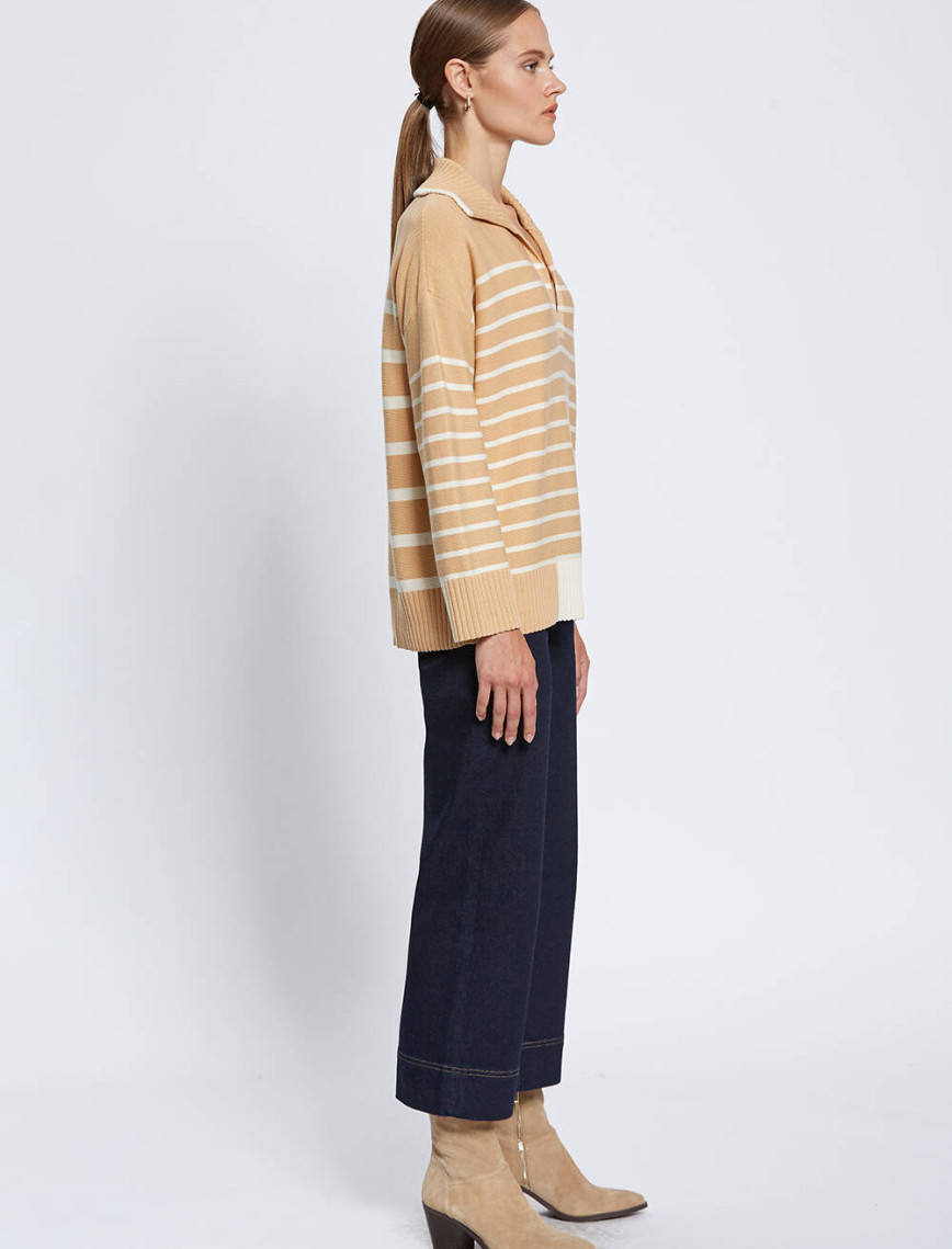 Knitss Organik Pamuk Yün Karışımlı Çizgili Camel Triko Knitss Organik Pamuk Yün Karışımlı Çizgili Camel Triko