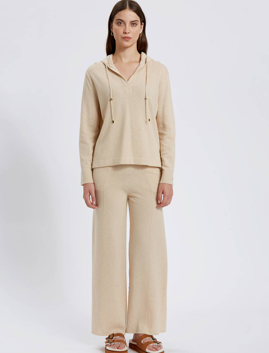 Knitss Kaşmir Karışımlı Kapüşonlu Bej Triko Knitss Kaşmir Karışımlı Kapüşonlu Bej Triko