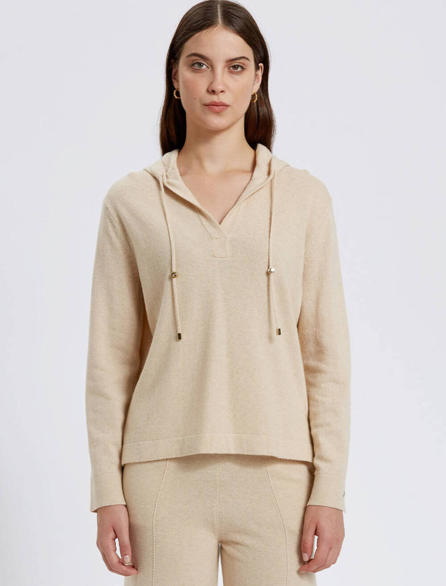 Knitss Kaşmir Karışımlı Kapüşonlu Bej Triko Knitss Kaşmir Karışımlı Kapüşonlu Bej Triko