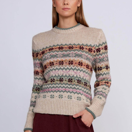 Knitss Kış Desenli Krem Rengi Triko