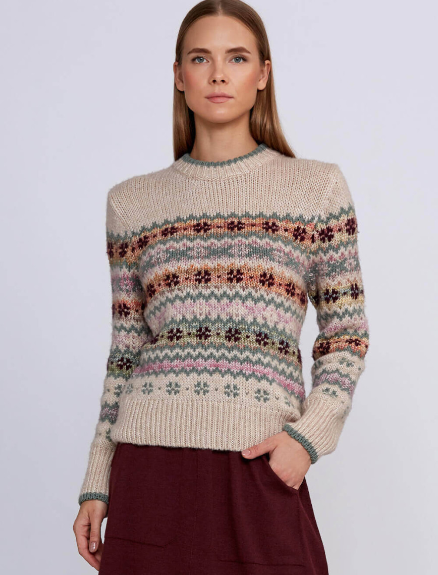 Knitss Kış Desenli Krem Rengi Triko Knitss Kış Desenli Krem Rengi Triko