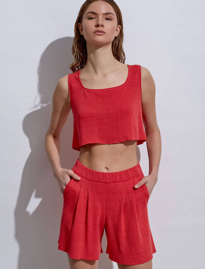 Knitss Keten Mercan Crop Triko Üst