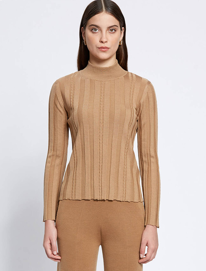 Knitss Uzun Kollu Balıkçı Yaka Merino Yün Camel Triko Knitss Uzun Kollu Balıkçı Yaka Merino Yün Camel Triko