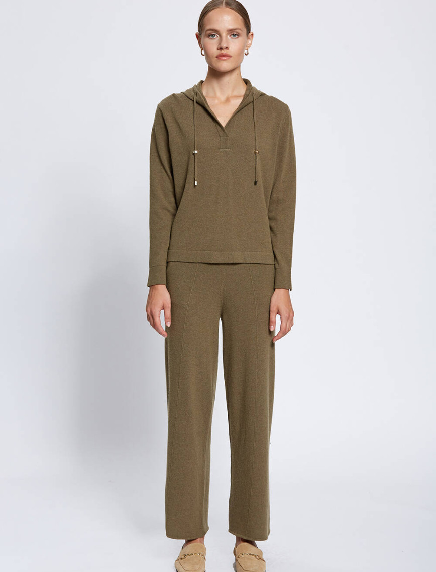 Knitss Kaşmir Karışımlı Kapüşonlu Haki Triko Knitss Kaşmir Karışımlı Kapüşonlu Haki Triko