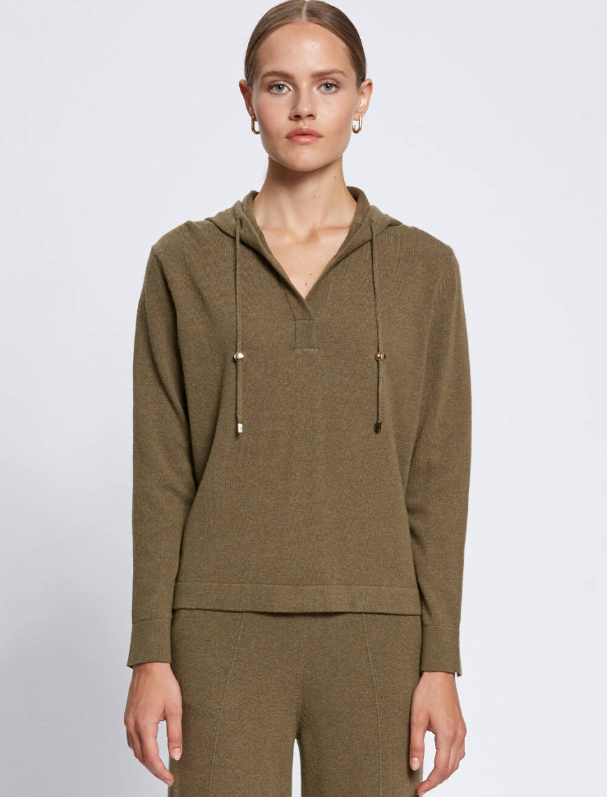 Knitss Kaşmir Karışımlı Kapüşonlu Haki Triko Knitss Kaşmir Karışımlı Kapüşonlu Haki Triko