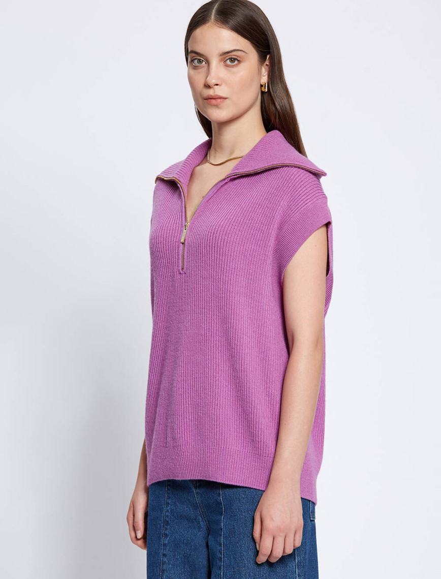 Knitss Oversıze Mor Triko Yelek Knitss Oversıze Mor Triko Yelek