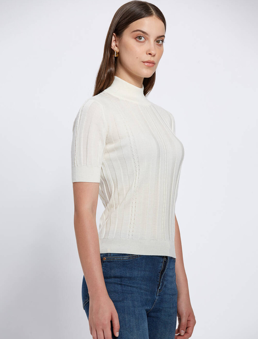 Knitss Kısa Kollu Balıkçı Yaka Merino Yün Ekru Triko Üst Knitss Kısa Kollu Balıkçı Yaka Merino Yün Ekru Triko Üst