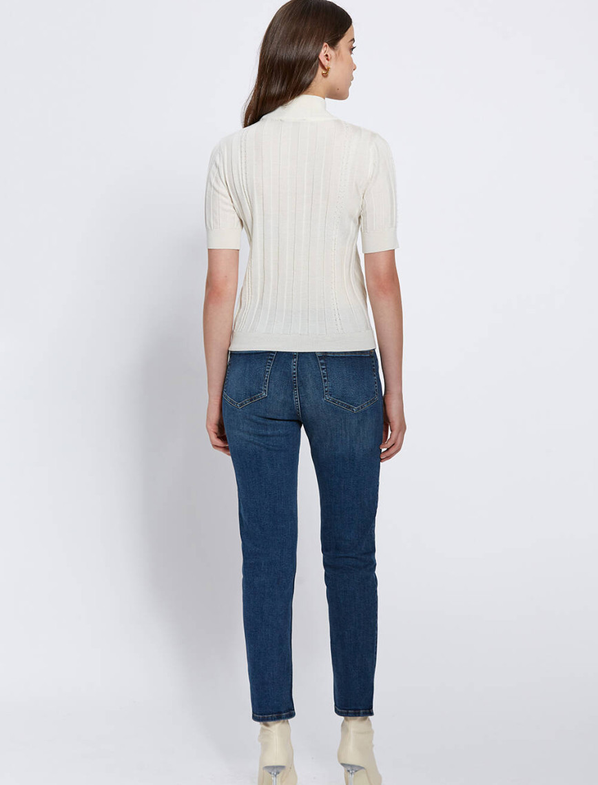 Knitss Kısa Kollu Balıkçı Yaka Merino Yün Ekru Triko Üst Knitss Kısa Kollu Balıkçı Yaka Merino Yün Ekru Triko Üst