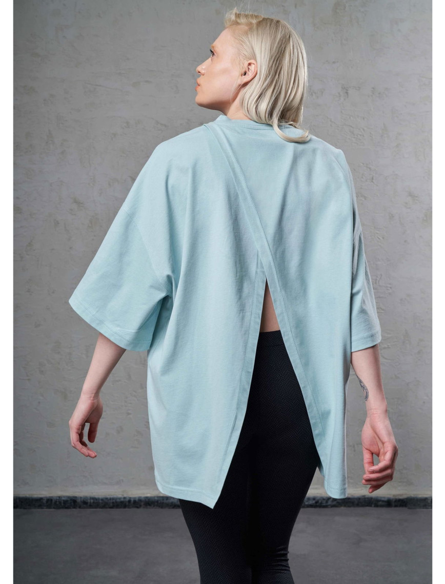 Nasaqu Kadın Zini Süper Oversize Sırtı Yırtmaçlı Aero Mint T-Shirt