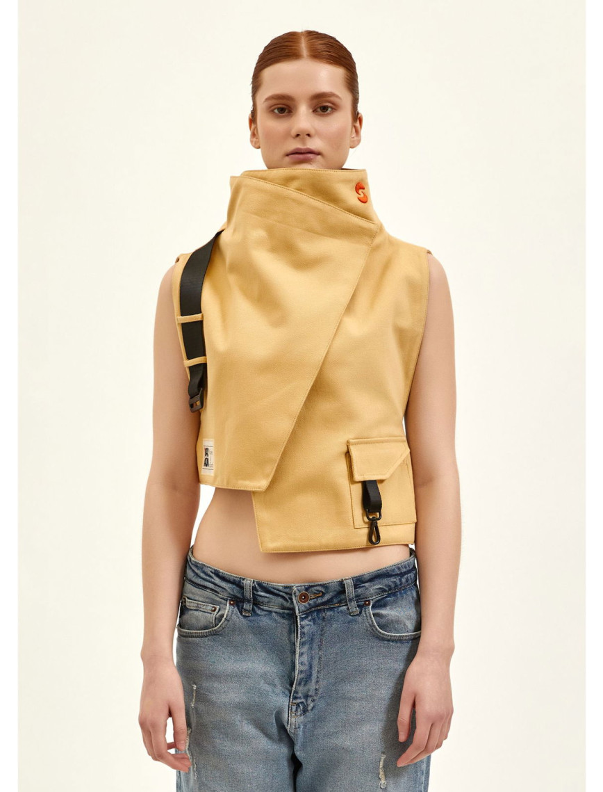 Nasaqu Unisex Ush Yüksek Yaka Bej Yelek