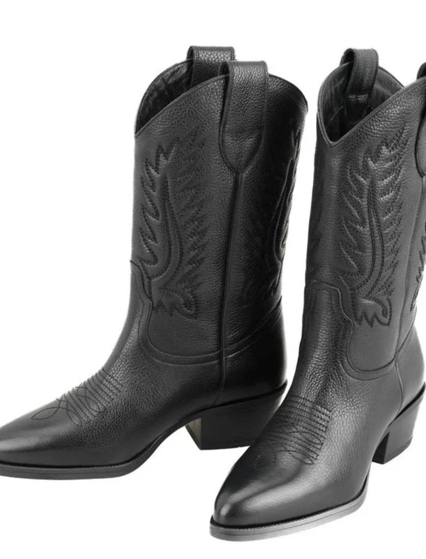 Rio Siyah Kadın Desenli Deri Kovboy Çizmesi Rio Siyah Kadın Desenli Deri Kovboy Çizmesi