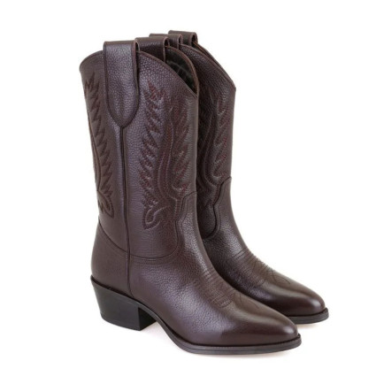Rio Kahve Kadın Desenli Deri Kovboy Çizmesi