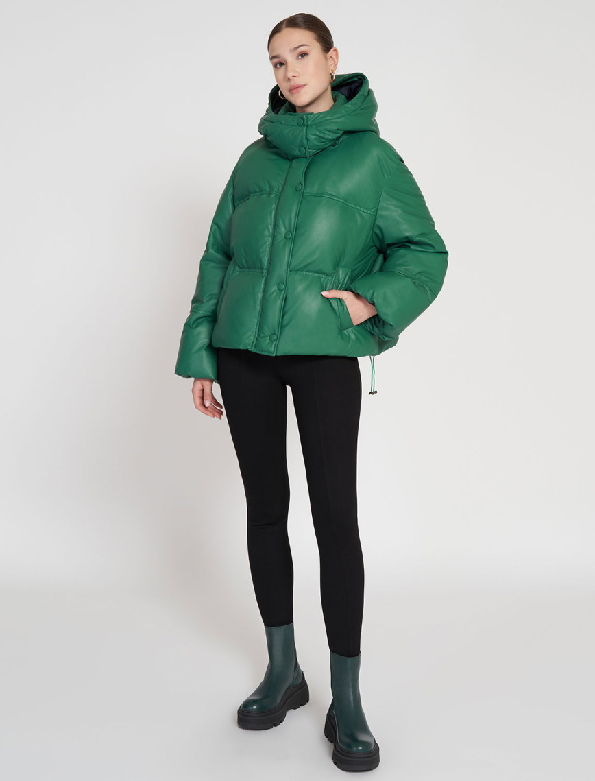 Jenna Yeşil Kadın Kapüşonlu Puffer Deri Mont Jenna Yeşil Kadın Kapüşonlu Puffer Deri Mont
