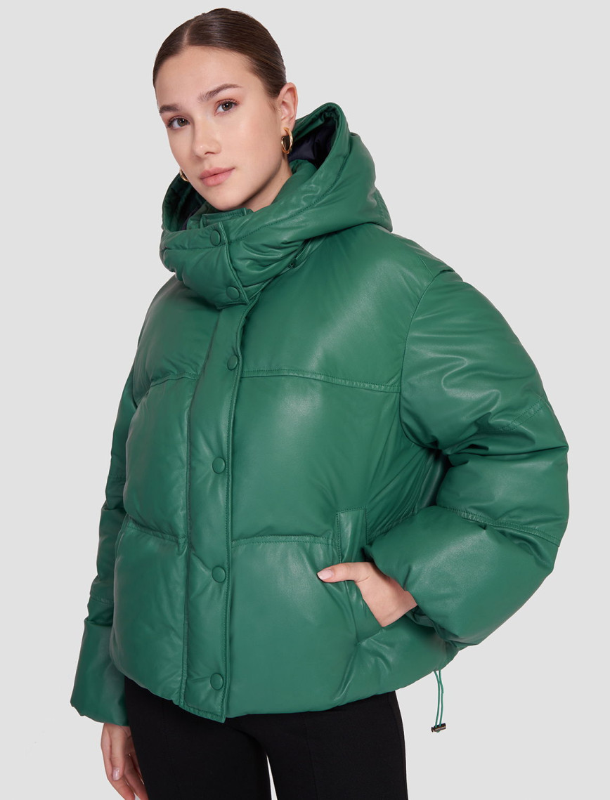 Jenna Yeşil Kadın Kapüşonlu Puffer Deri Mont Jenna Yeşil Kadın Kapüşonlu Puffer Deri Mont