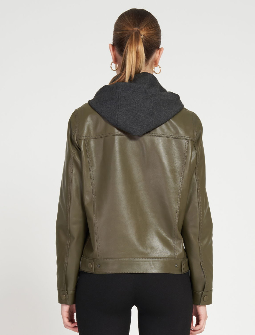 Alicia Haki Kadın Deri Kapüşonlu Ceket Alicia Haki Kadın Deri Kapüşonlu Ceket