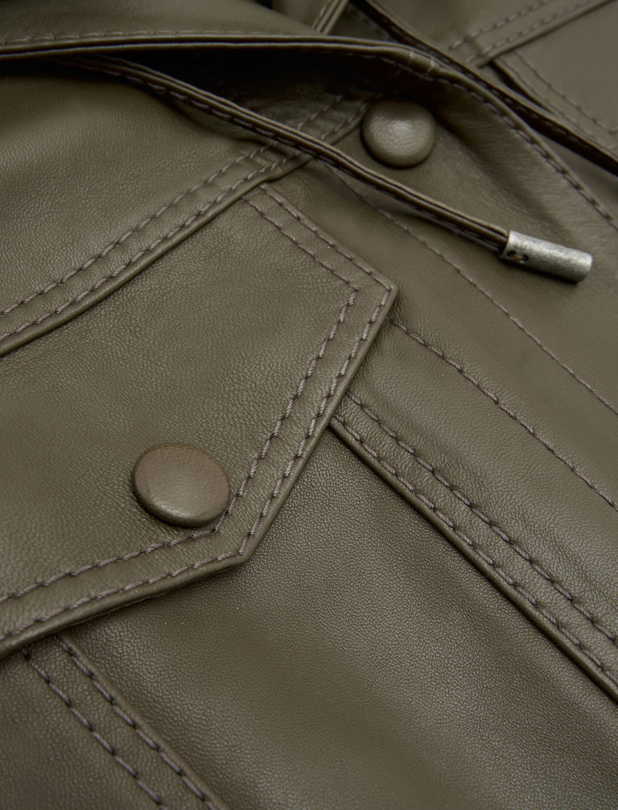 Alicia Haki Kadın Deri Kapüşonlu Ceket Alicia Haki Kadın Deri Kapüşonlu Ceket