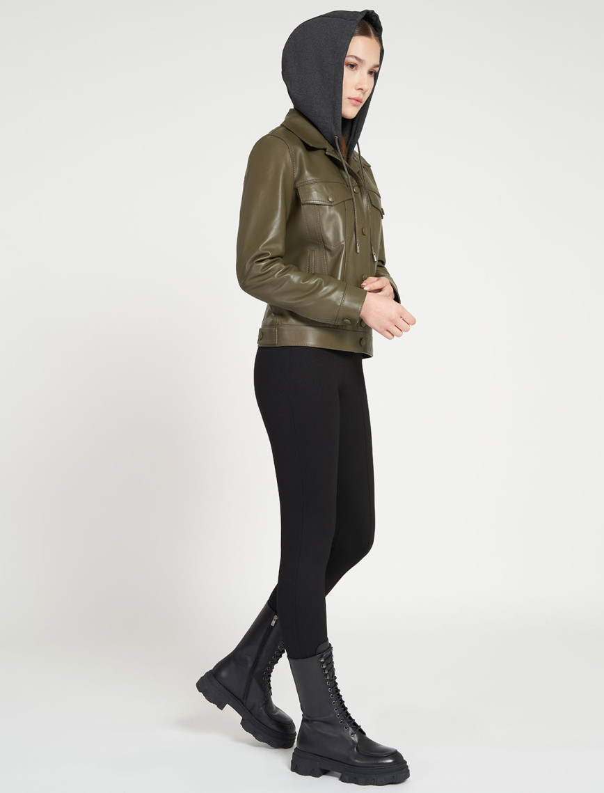 Alicia Haki Kadın Deri Kapüşonlu Ceket Alicia Haki Kadın Deri Kapüşonlu Ceket