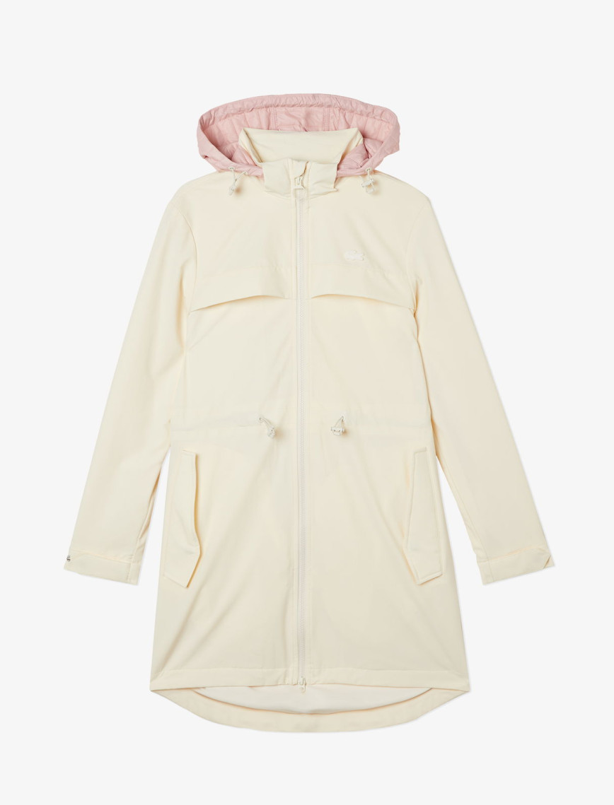 Lacoste Kadın Kapüşonlu Baskılı Beyaz Mont Lacoste Kadın Kapüşonlu Baskılı Beyaz Mont