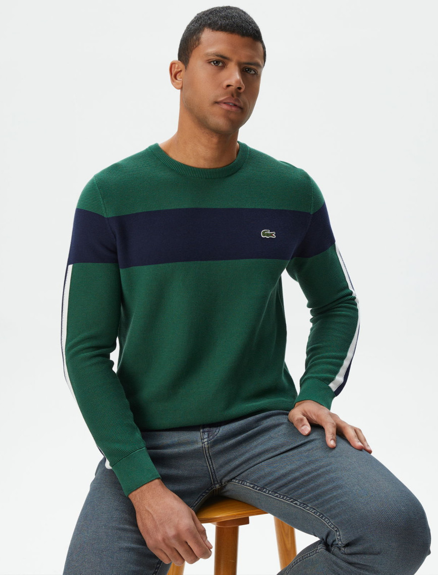 Lacoste Erkek Regular Fit Bisiklet Yaka Renk Bloklu Yeşil Kazak Lacoste Erkek Regular Fit Bisiklet Yaka Renk Bloklu Yeşil Kazak