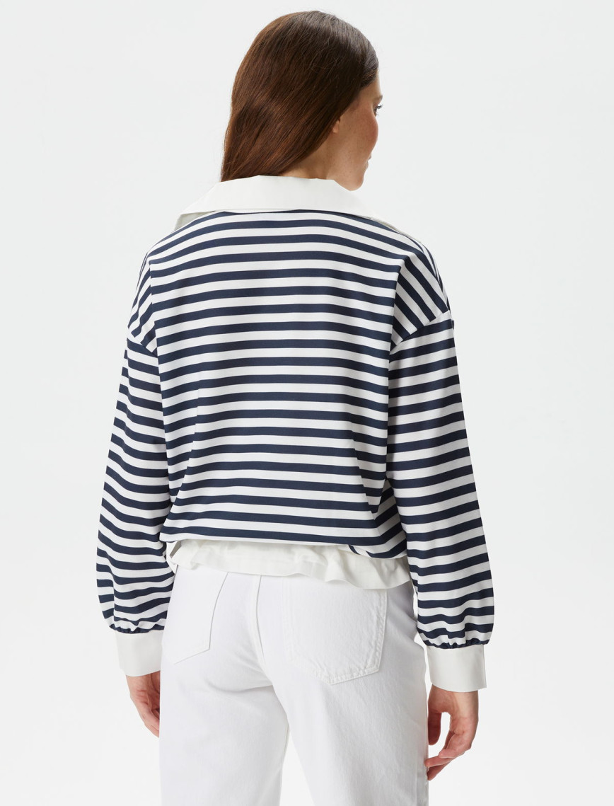 Nautica Kadın Lacivert Relaxed Fit Dik Yaka Çizgili Sweatshirt Nautica Kadın Lacivert Relaxed Fit Dik Yaka Çizgili Sweatshirt