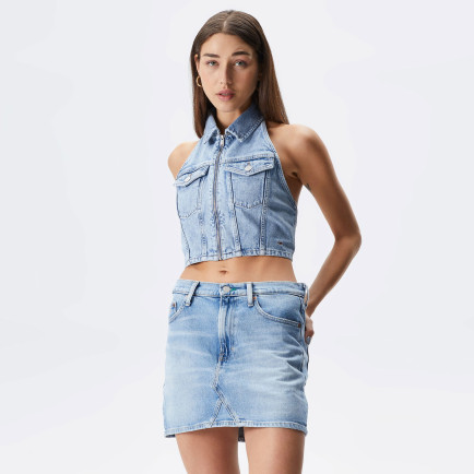 Tommy Jeans Halterneck Zip Top Kadın Mavi Crop Tommy Jeans Halterneck Zip Top Kadın Mavi Crop