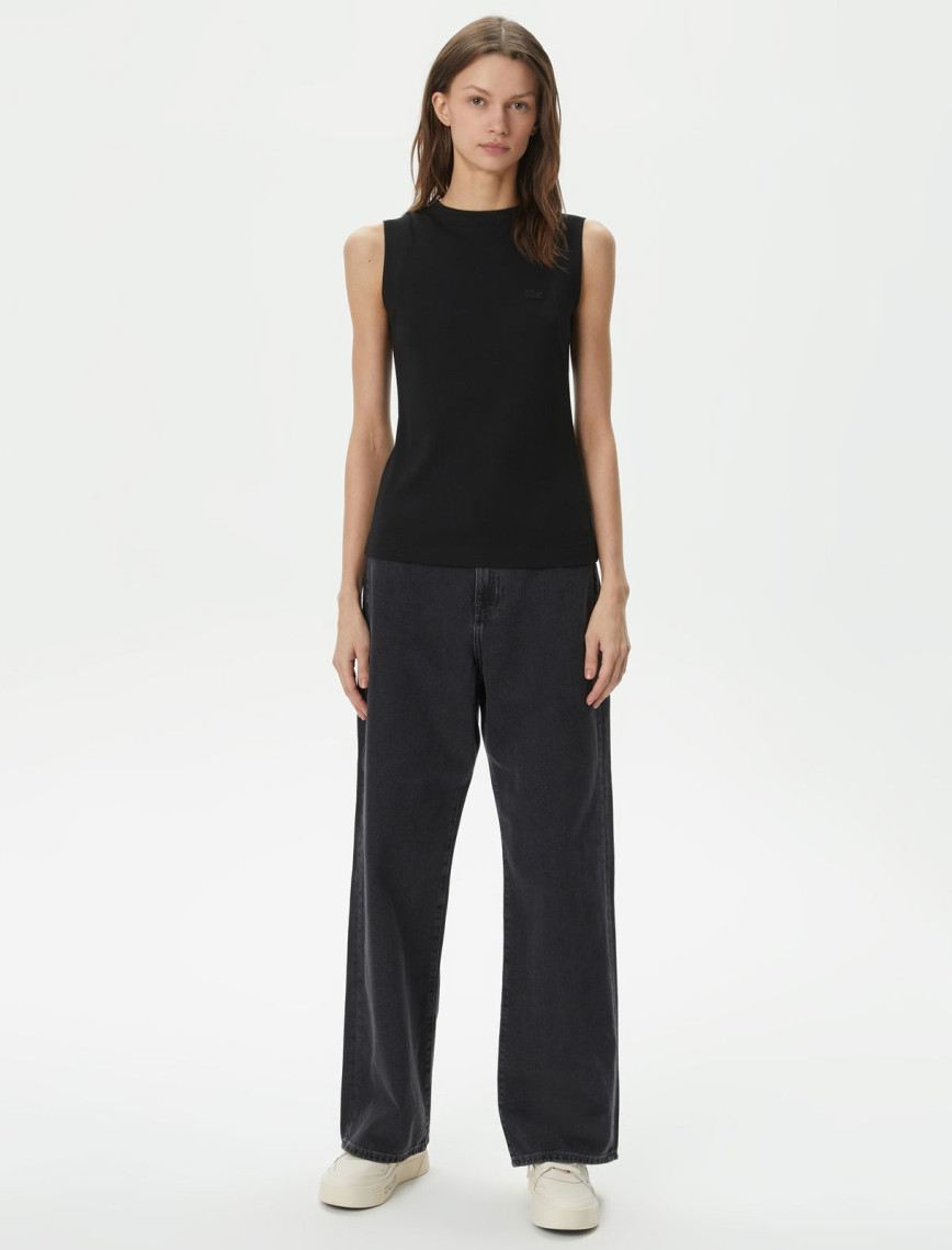 Lacoste Kadın Loose Fit Beyaz Jean Pantolon Lacoste Kadın Loose Fit Beyaz Jean Pantolon