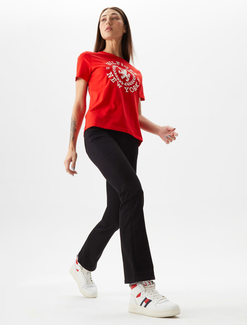 Tommy Hilfiger Reg Kadın Kırmızı T-Shirt Tommy Hilfiger Reg Kadın Kırmızı T-Shirt