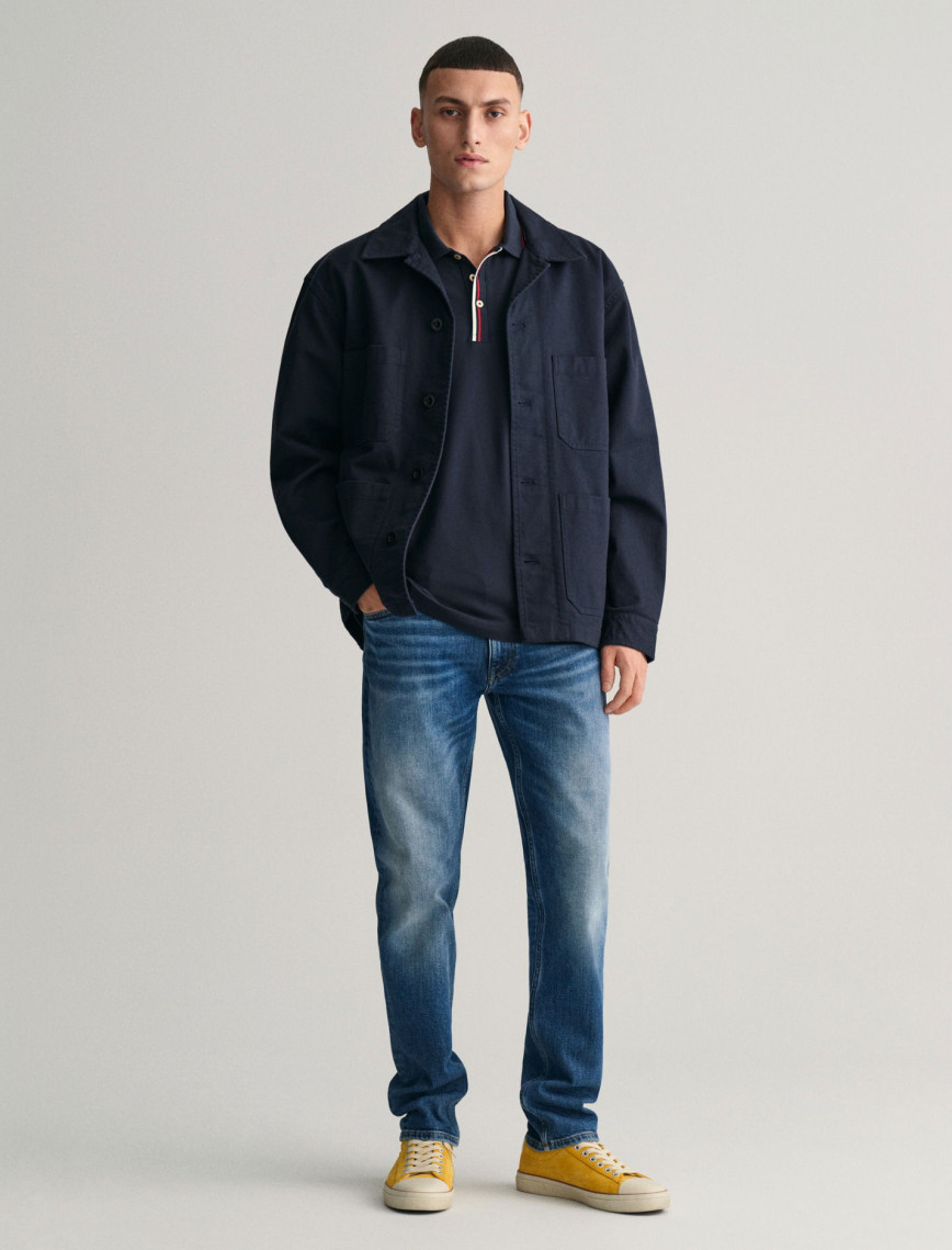 GANT Erkek Lacivert Regular Fit Çizgili Polo GANT Erkek Lacivert Regular Fit Çizgili Polo