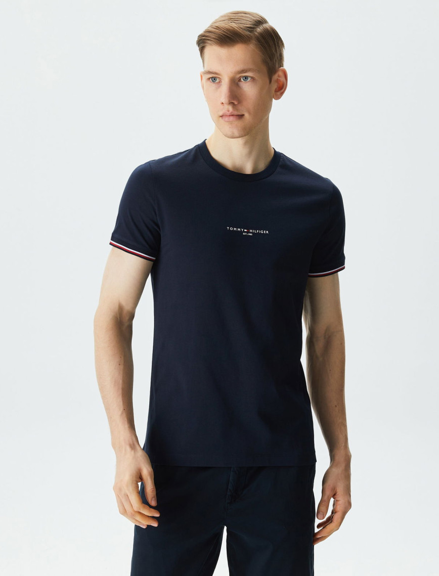 Tommy Hilfiger Logo Tipped Erkek Beyaz T-Shirt Tommy Hilfiger Logo Tipped Erkek Beyaz T-Shirt