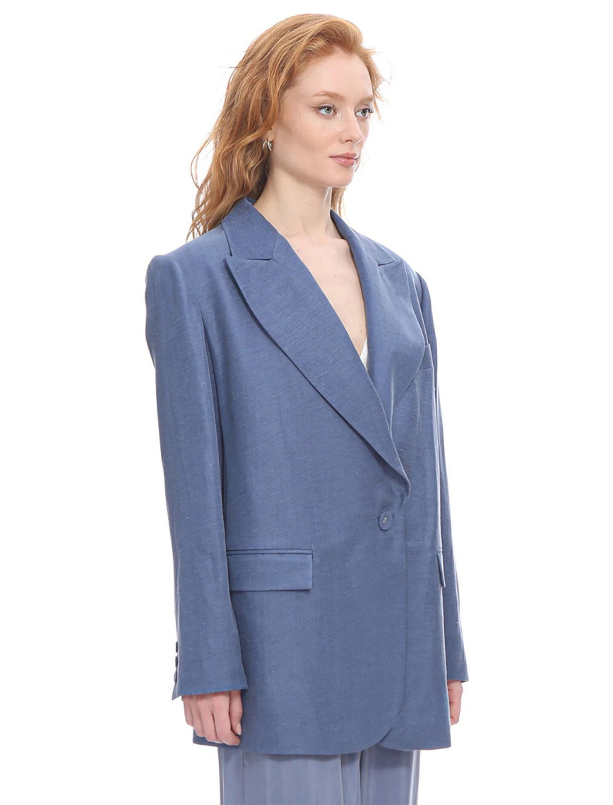 Marais Studio Kadın Barolo Vegan Keten Blazer Mavi Marais Studio Kadın Barolo Vegan Keten Blazer Mavi