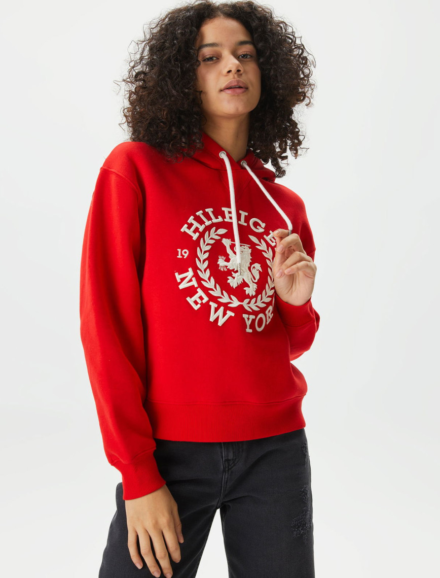 Tommy Hilfiger Reg Crest Hoodie Kadın Lacivert Sweatshirt