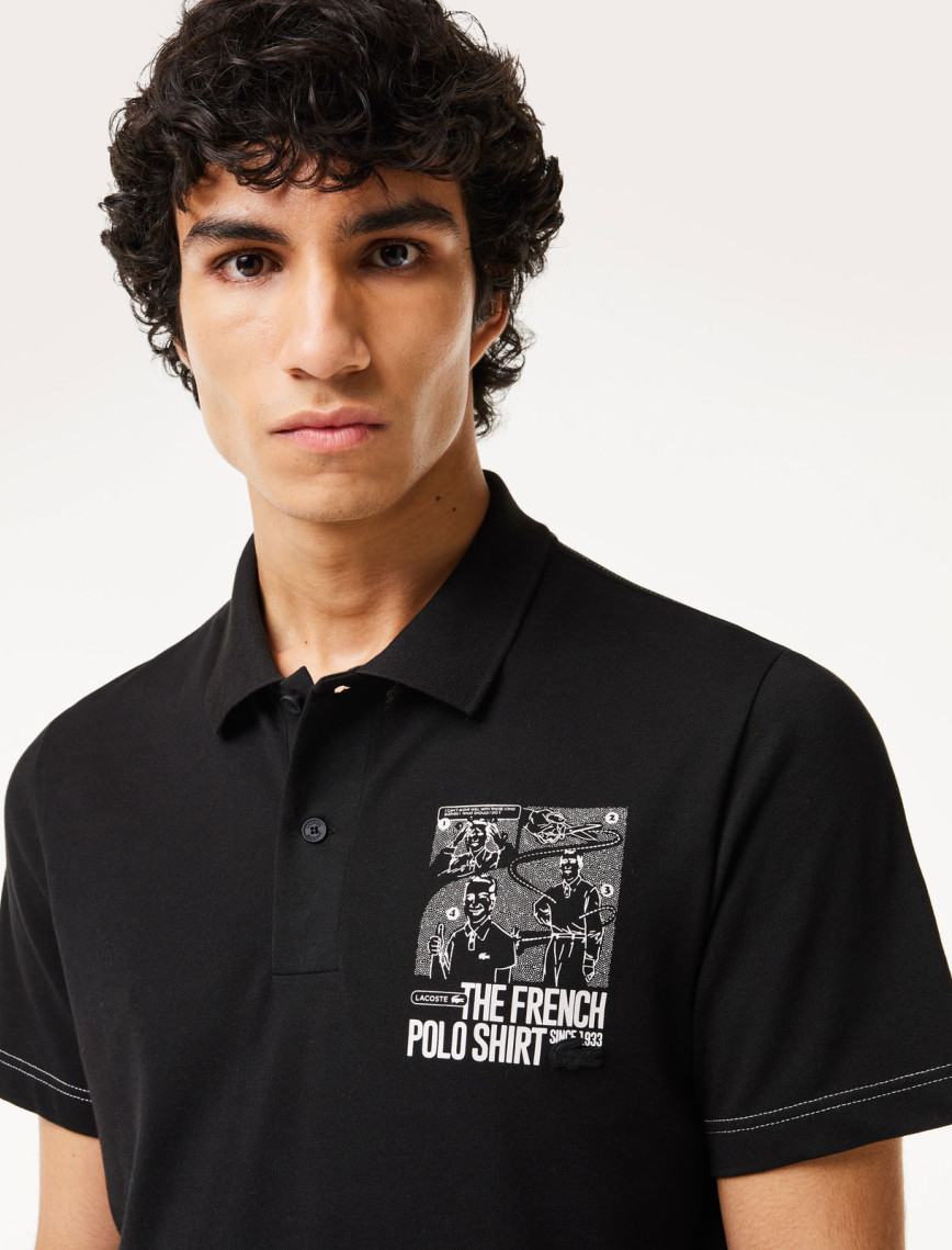 Lacoste Erkek Regular Fit Baskılı Siyah Polo Lacoste Erkek Regular Fit Baskılı Siyah Polo