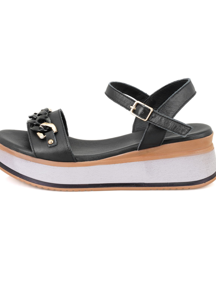 Kadın Siyah Topuklu Deri Sandalet Kadın Siyah Topuklu Deri Sandalet