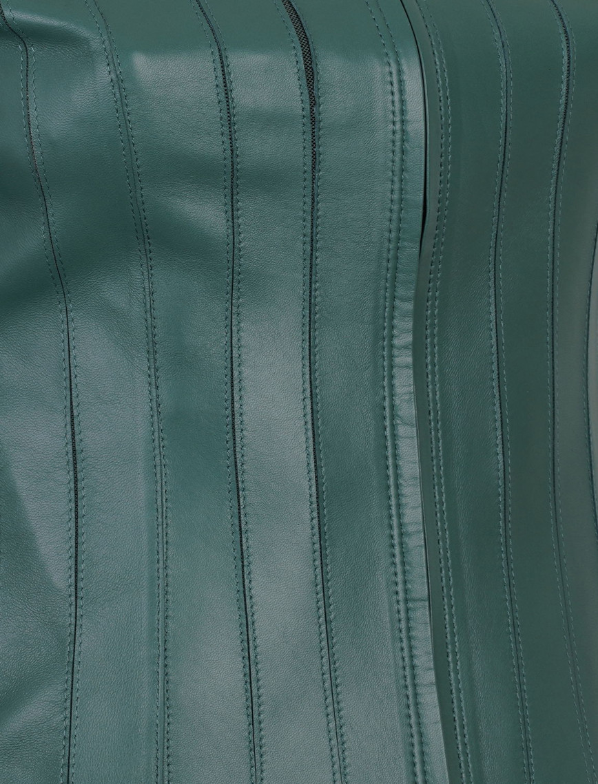 Deundria Yeşil Kadın Fit Panelli Deri Ceket