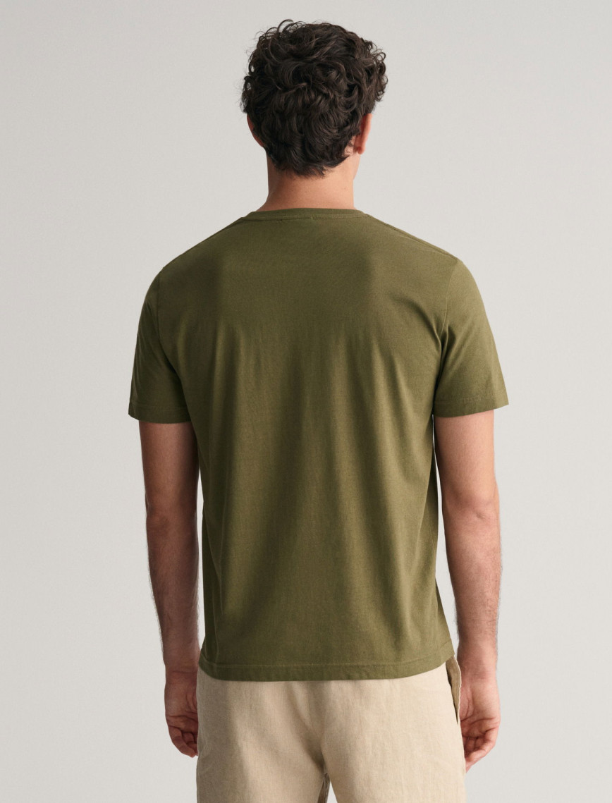 GANT Erkek Yeşil Regular Fit Bisiklet Yaka T-Shirt